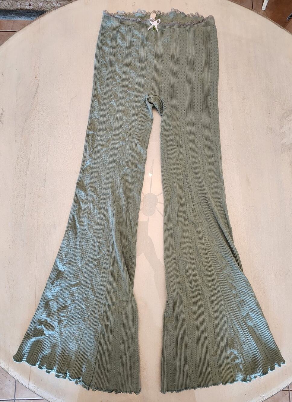 Anthropologie Women's Pointelle Flared High Rise Lounge Pants SZ L/XL